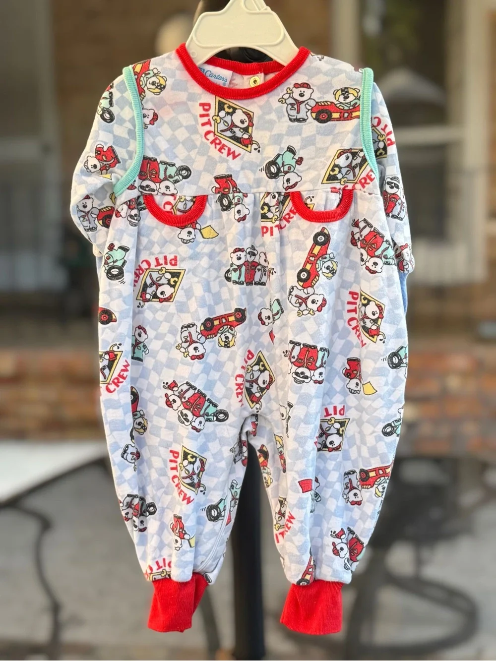 Vintage Carter's Baby Boy Pit Crew Racing Long Sleeve Romper, 6M